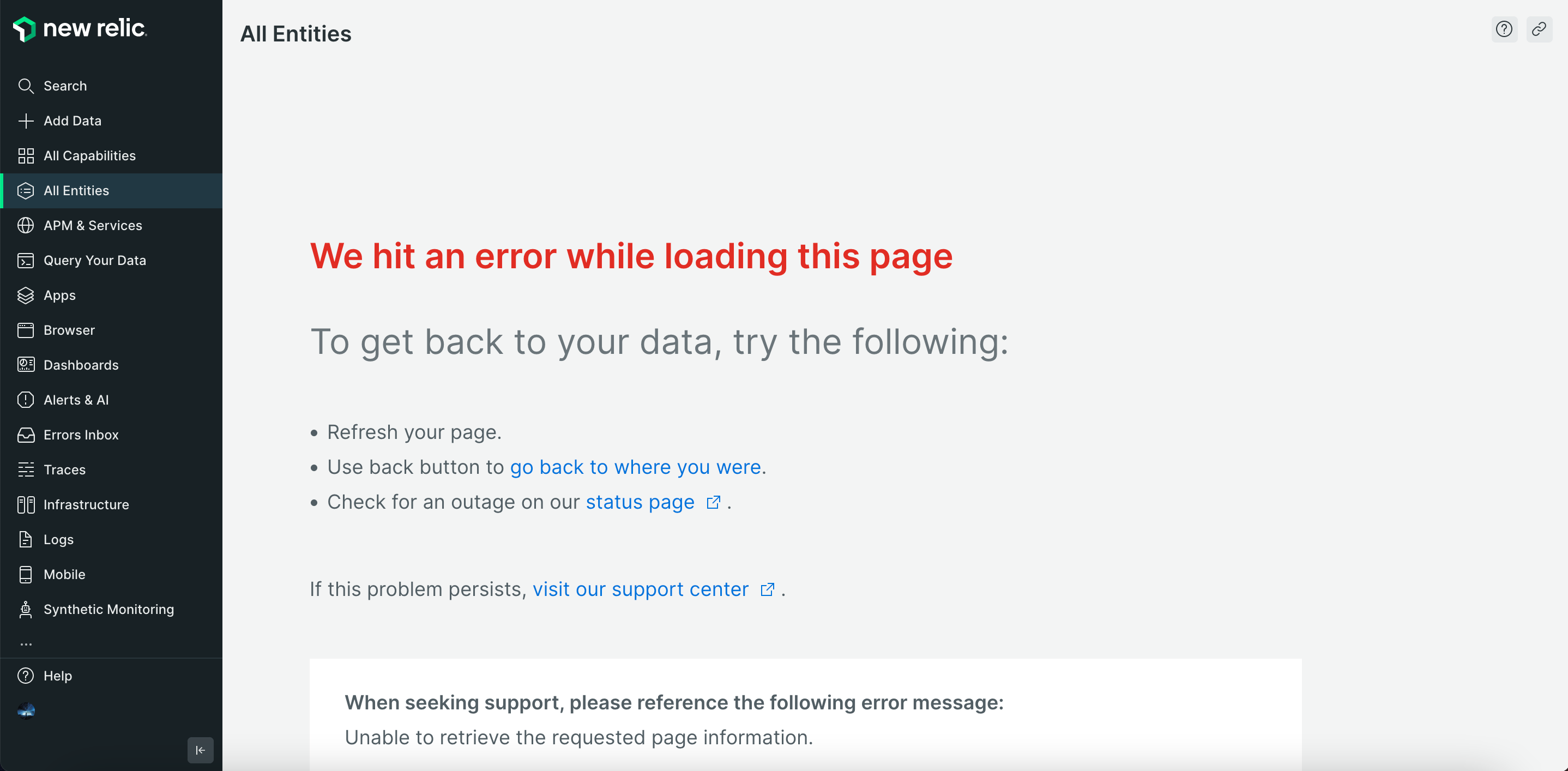 Hub Topic: Unable to retrieve the requested page information