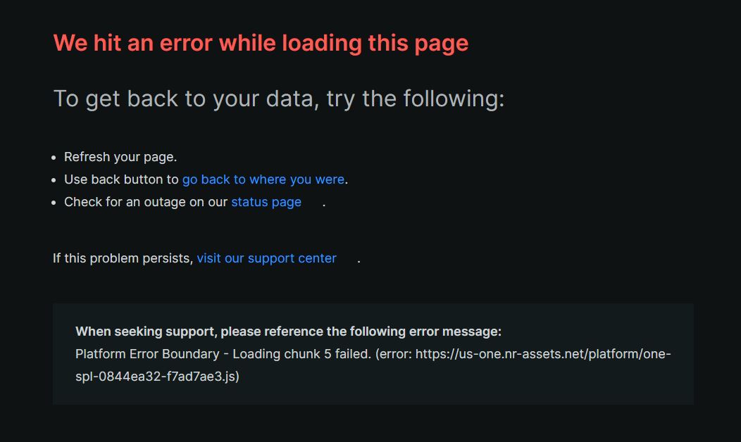 Hub Topic: We hit an error while loading page - All Dashboards