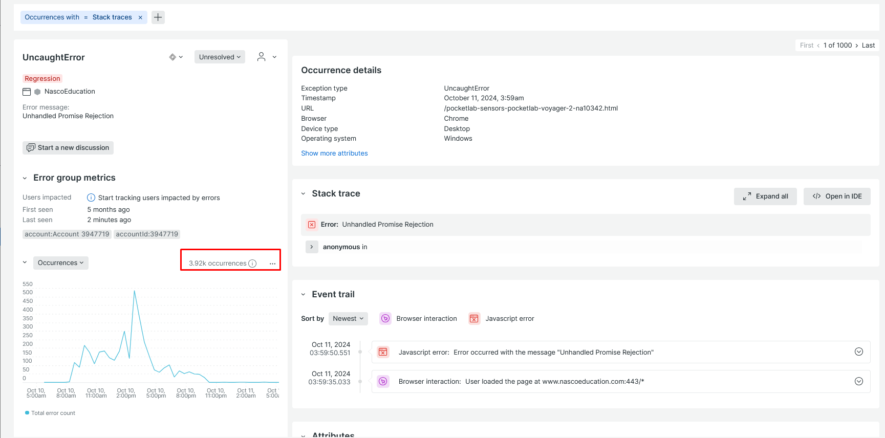 Hub Topic: Unhandled promise rejection error